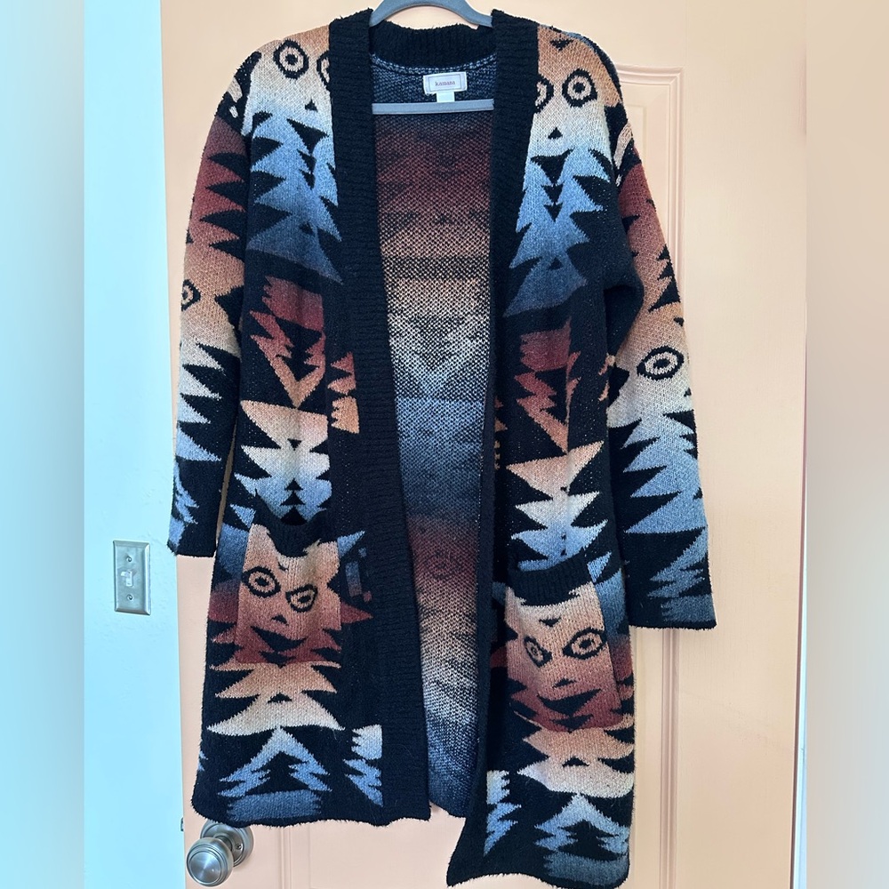 Kamana medium long cardigan Aztec print